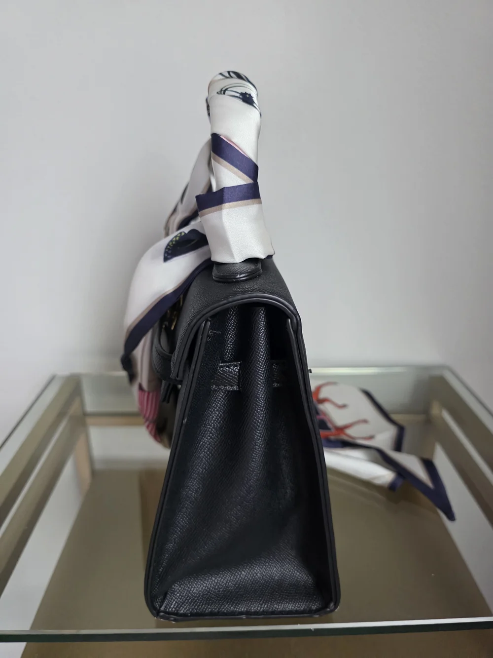 Black Leather Top-Handle Women's Bag with Gold Hardware